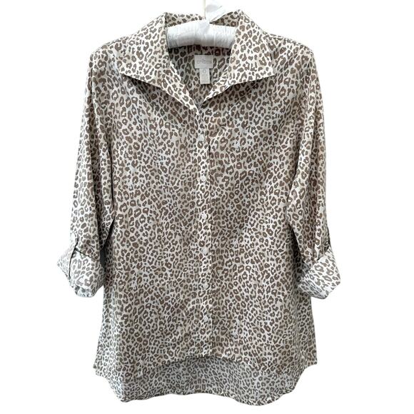 CHICO’S | Effortless Leopard Animal Print Shirt Blouse | Size 0 Small - Picture 1 of 8